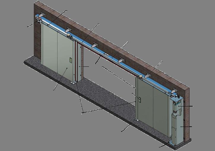 Sistema de contrapeso para cierre de puerta formado por caja de peso, peso, cajón registrable, sistema de cableado interno con poleas y recibidor.