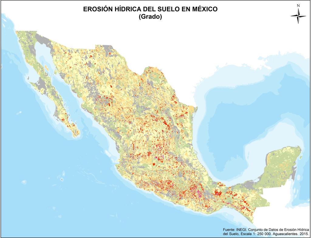 0.3% Distribución de la erosión hídrica del suelo en México por grado. (Porcentaje) 18.1% 4.6% 19.6% EXTREMO FUERTE MODERADO LEVE 27.8% 29.