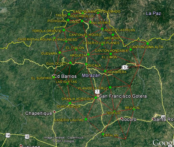 Mantenimiento y Actualización de la Red Geodésica de Morazán La cual consta de: 34 vértices, 32 Marcas de Azimut y 93 Referencias 26 Poligonales Urbanas que correspondientes a los 26 Municipios que