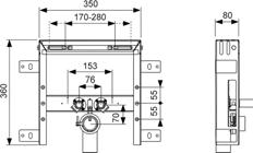 Bastidor de acero que rodea el módulo Distancia de fijación de lavabo regulable Dos discos de pared roscado interior /" x /" Codo de salida 50 mm, incl.