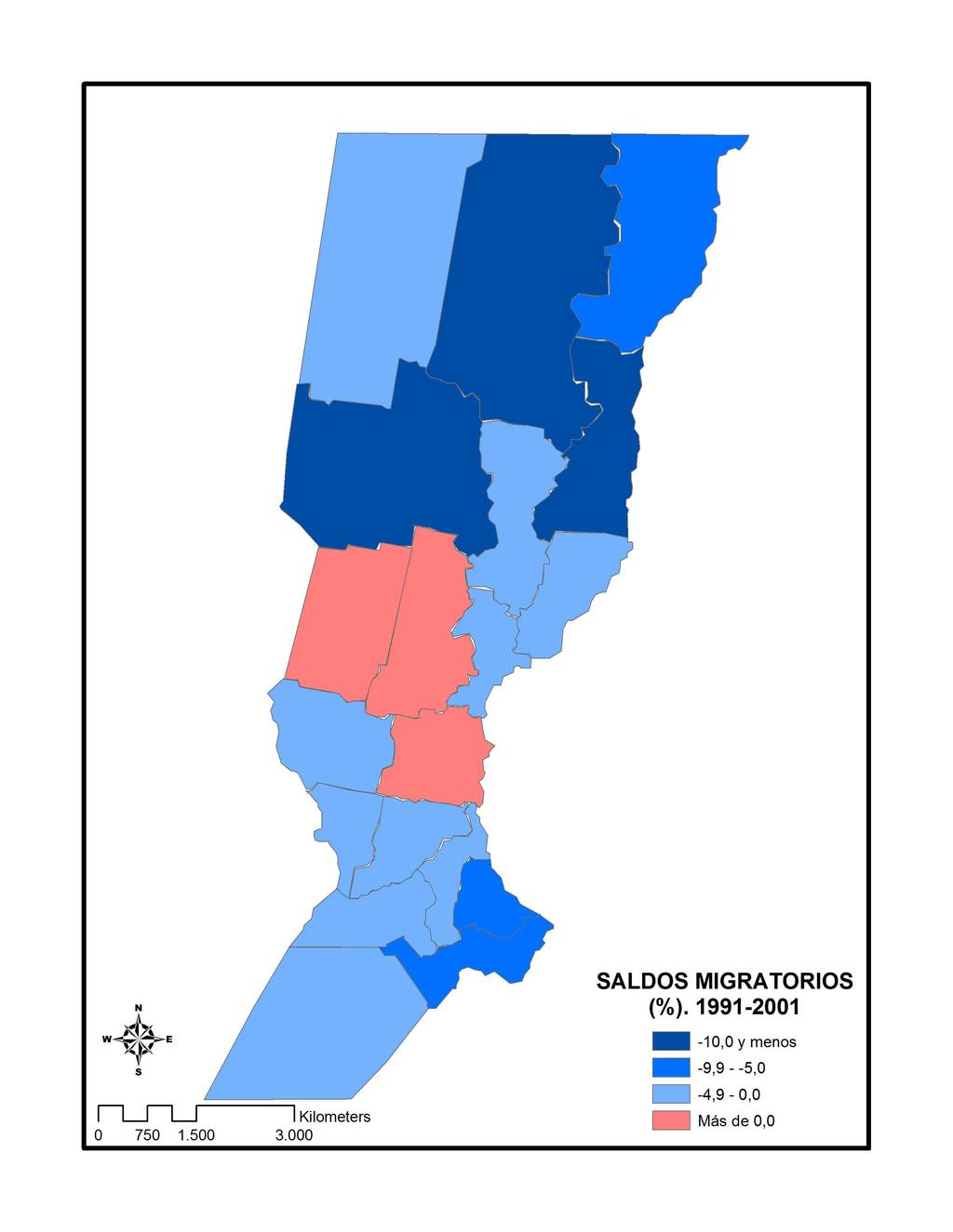Figura 3. Saldos migratorios de la provincia de Santa Fe según departamentos. Período 1991/01 y 2001/10.