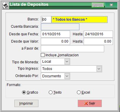 SICOFI BANCOS. Consultas y otros Reportes Reporte > Lista de Depósitos: Esta opción le permite generar un reporte con la lista de depósitos grabados.