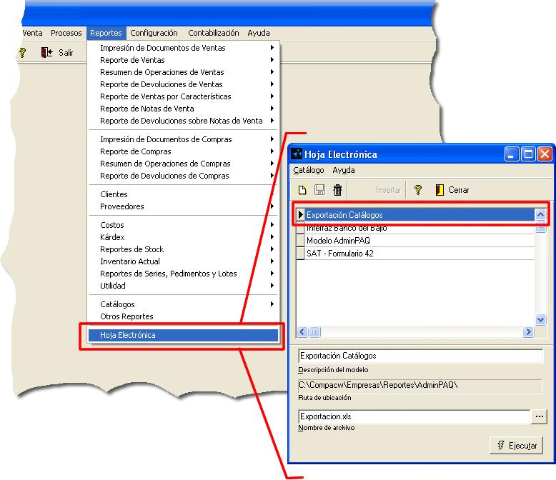 Acceso al Módulo de Excel para la exportación de catálogos Folio: C125 Beneficio En la versión anterior se incluyó un Módulo de Excel para la exportación de catálogos el cual se ejecutaba de forma