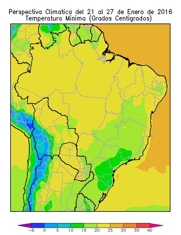 Hacia el final de la perspectiva la mayor parte del área agrícola del Brasil observará vientos del sector sur, que moderarán temporalmente la temperatura:.