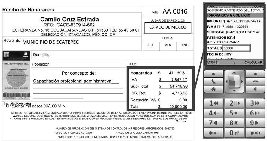 Ejemplo 5: para realizar la prestación del servicio personal independiente es por $50,000.00, con impuestos incluidos, al municipio de Ecatepec (entidad de gobierno).