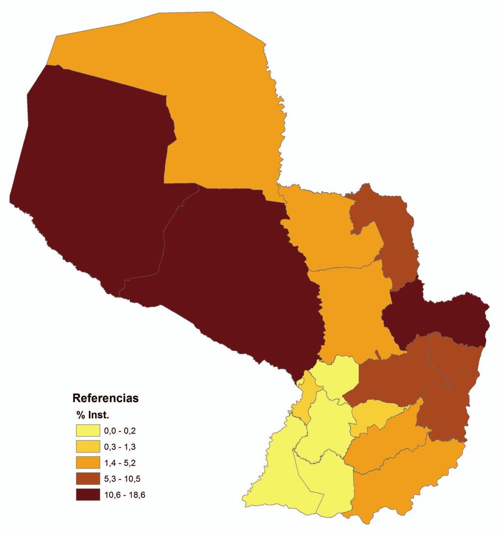 Locales Escolares Indígenas por departamento (en %)