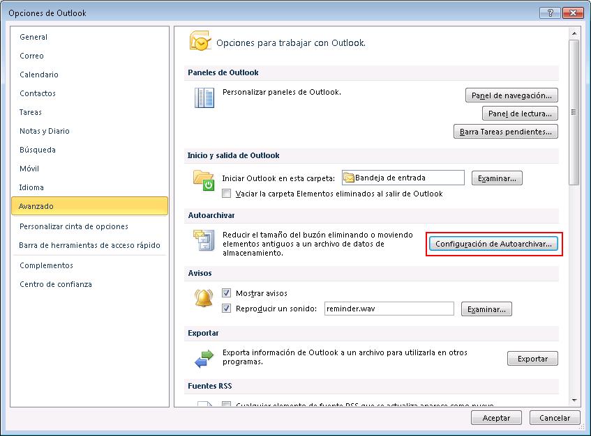 Página 14 de 16 8 Desactivación de la característica de Autoarchivar El cliente de correo Microsoft Outlook incorpora una característica automática para eliminar o mover los elementos más antiguos