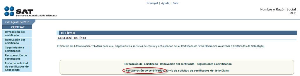 Después el usuario deberá ingresar en la opción Recuperación de certificados (figura 14). Fig.