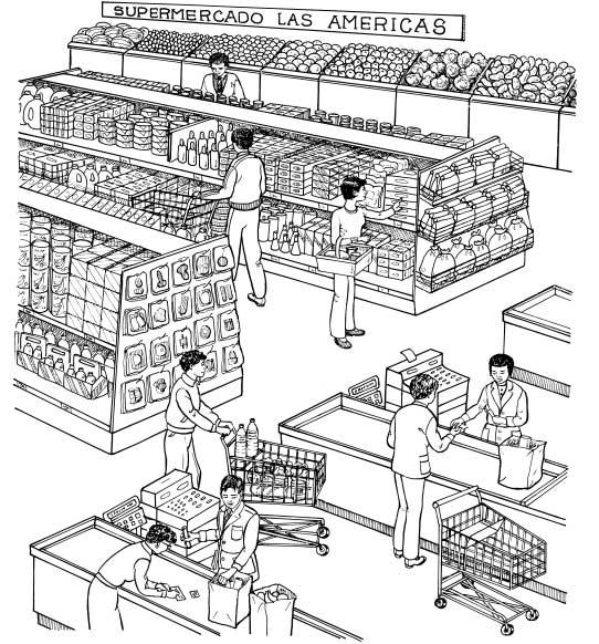 En el supermercado Describe el dibujo.