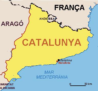 Aquest és el mapa de Catalunya N (nord) O (oest) E (est) S (sud) Catalunya limita al nord amb França i Andorra. A l est limita amb la mar Mediterrània.