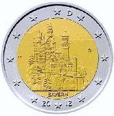 Monedas conmemorativas de 2-2012 24 de 33 Alemania Motivo conmemorativo: Estado federado de Baviera Descripción: La parte central de la moneda, diseñada por Erich Ott, muestra la vista este de uno de