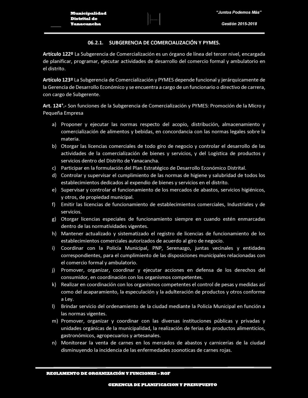 06.2.1. SUBGERENCIA DE COMERCIALIZACIÓN Y PYMES.