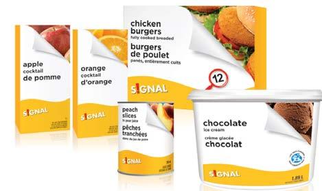 color amarillo y un empaque estándar en todas las categorías de alimentos. Sobeys: Algunos ejemplos de productos comercializados bajo la marca S!