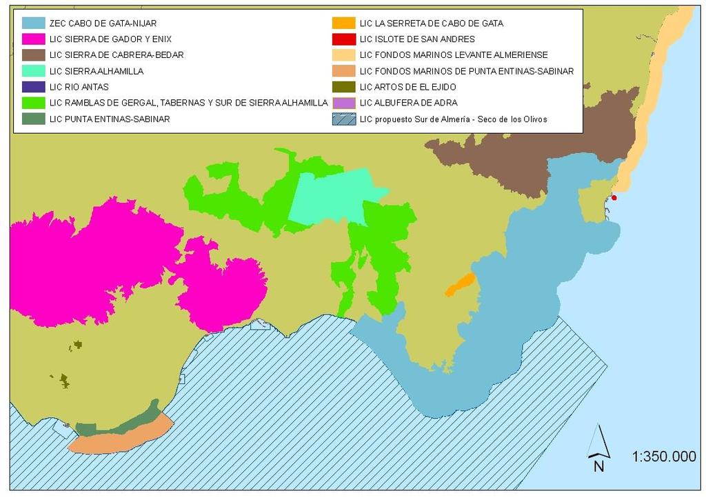 Además, está en fase de información pública la propuesta por parte del MAGRAMA del LIC ESZZ16003 denominado Sur de Almería-Seco de los Olivos que bordea la mitad occidental