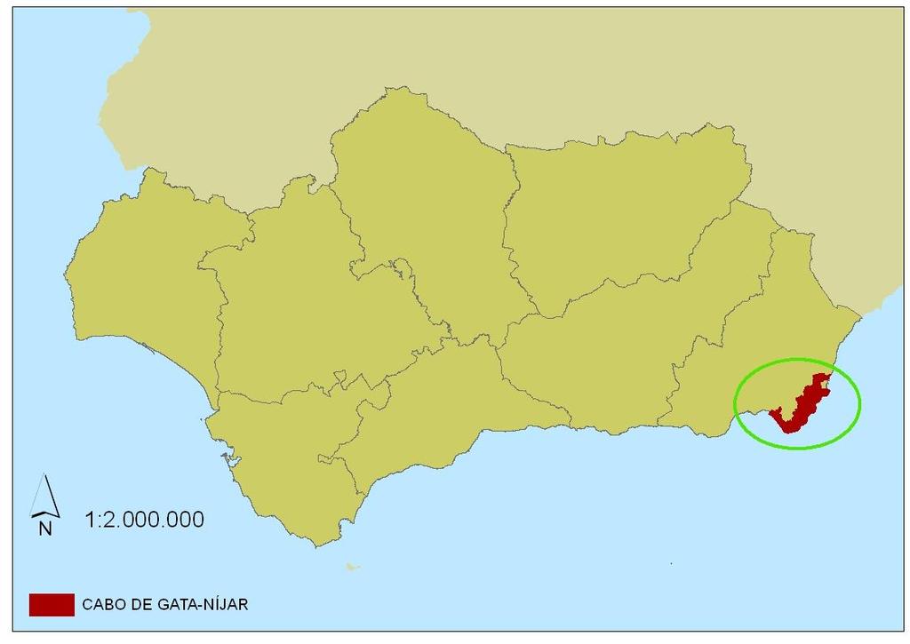 Figura 1. Localización de la ZEC Cabo de Gata-Níjar 2. Datos básicos - 2.1. Fecha de declaración: El área protegida Cabo de Gata-Níjar, está declarado bajo numerosas figuras de protección.