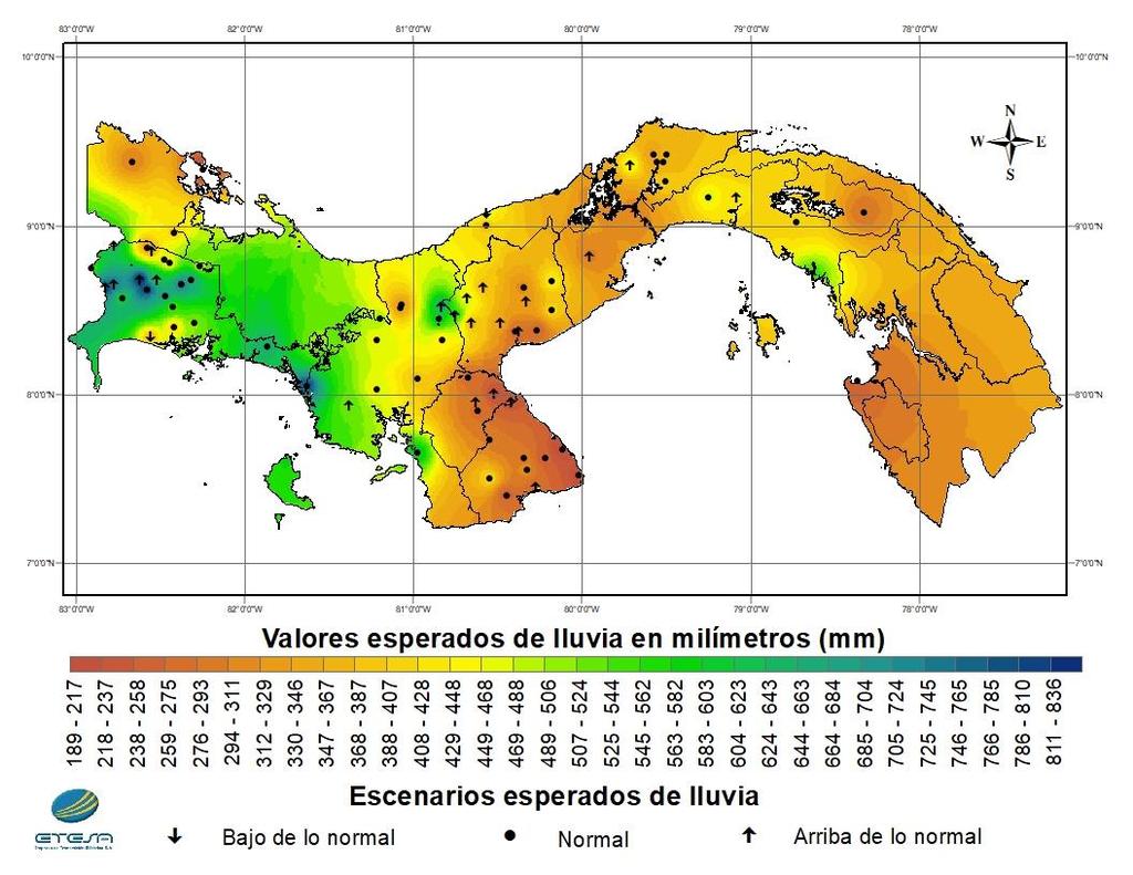 EMPRESA DE TRANSMISIÓN ELÉCTRICA, S. A. DIRECCIÓN DE HIDROMETEOROLOGÍA GERENCIA DE INVESTIGACIÓN Y APLICACIONES CLIMÁTICAS Pronóstico mensual de lluvia en Panamá para octubre de 2017 Mapa 1.