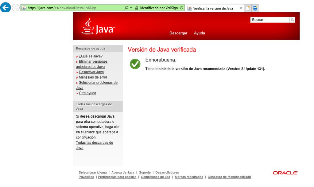 Ilustración 3. Página de Java verificado correctamente 5 Cómo instalo Autofirma?