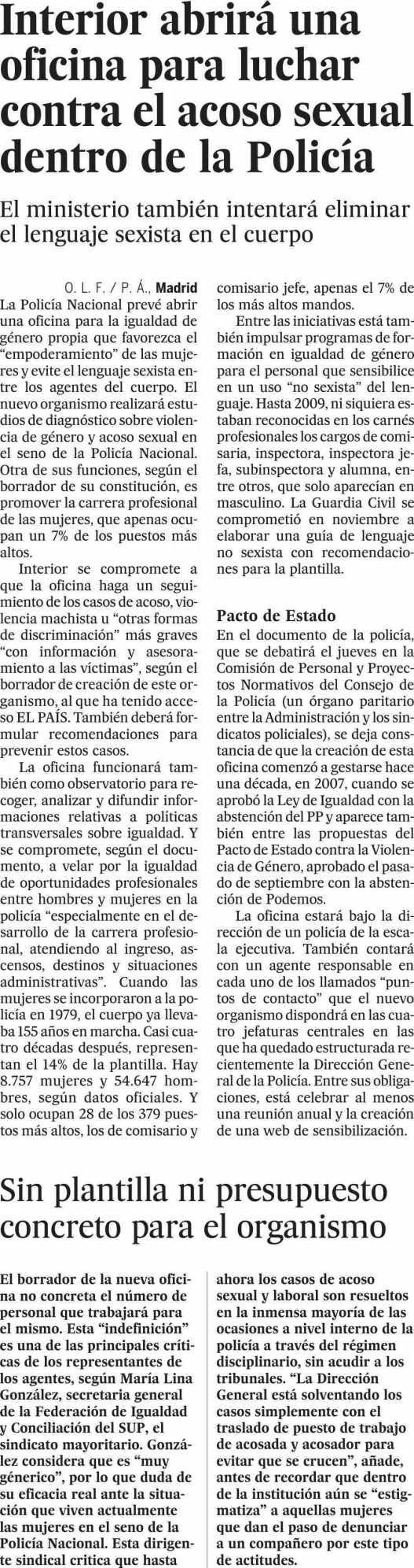 El País España 13/12/17 Prensa: Diaria Tirada: 231.140 Ejemplares Difusión: 180.765 Ejemplares Página: 26 : POLÍTICA NACIONAL Valor: 16.