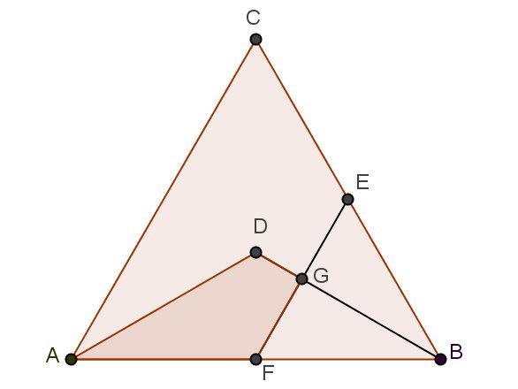 Segundo Nivel Problema 1- El triángulo ABC es equilátero de 4cm de área. E y F son los puntos medios de los lados BC y AB respectivamente. D es el punto de intersección de las alturas de ABC.