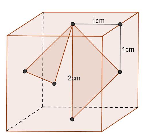 Problema 3- Con vértices en los centros de las caras de un cubo de cm de arista, se formó un triángulo.