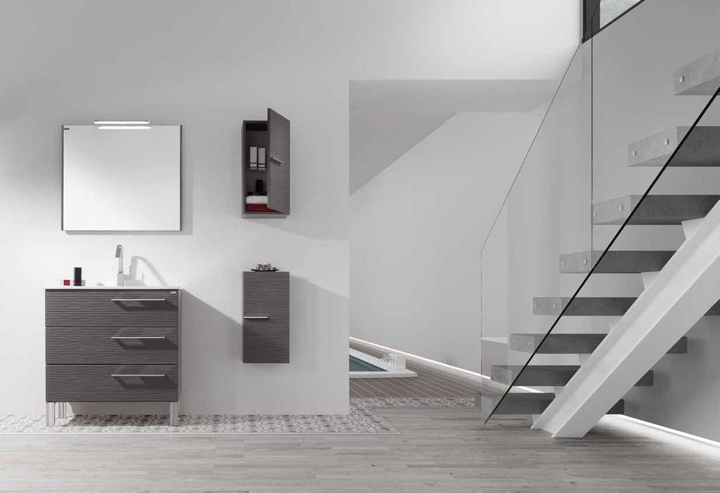 DUNE GREY GRIS DUNE-3 32 / 80 cm Lower Cabinet 3d 32 / Basin Rondo / Smooth Mirror / 2 Small Side