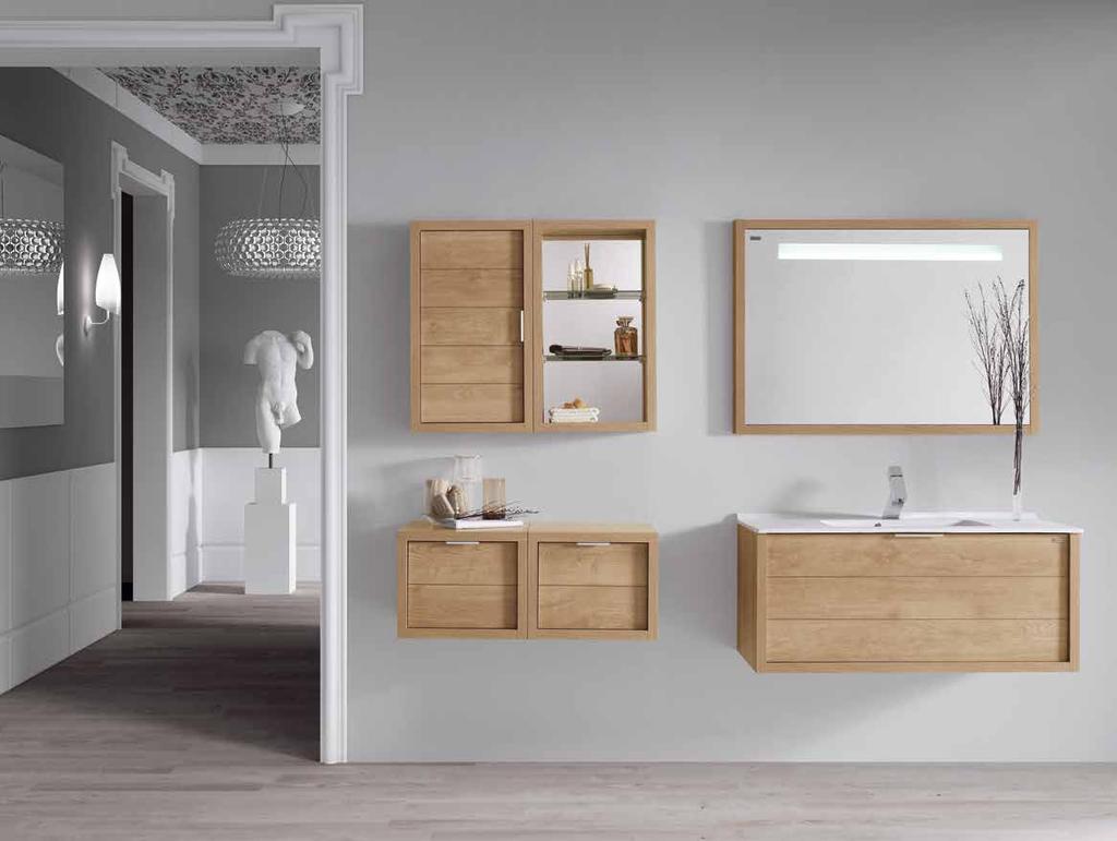 TINO OAK ROBLE CHÊNE TINO 40 / 100 cm Lower Cabinet 40 1+1d / Basin Rondo / Framed Backlit Mirror / 2 Lower