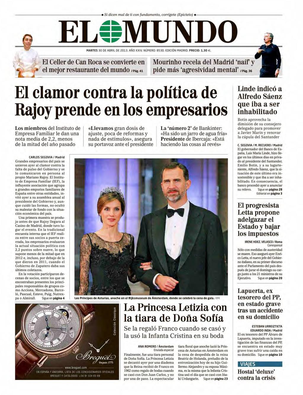 EL MUNDO (EDICION NACIONAL) MADRID Prensa: Tirada: Difusión: 30/04/13 Diaria 321.019 Ejemplares 233.