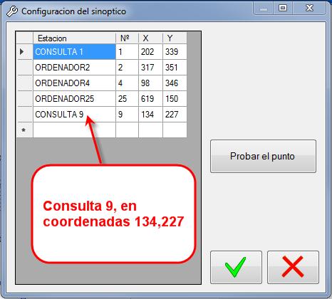 Una vez completado los datos Puesto ordenador y Número se pulsa el botón para salvar los datos En modo configuración aparece la ventana