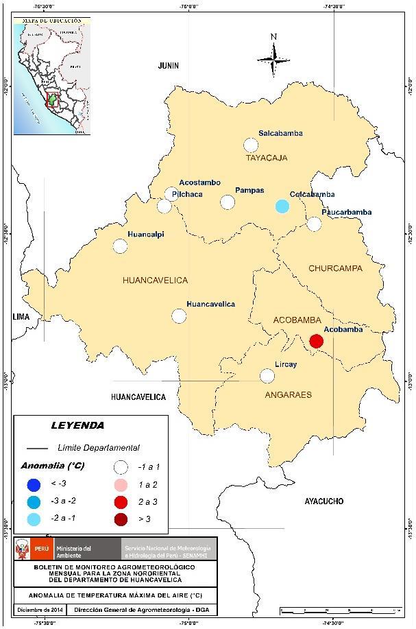 la provincia de Huancavelica entre 5,1 C (Huancalpi) a 5,6 C (Pilchaca); 7,8 en la provincia de Churcampa y 7,4 en las provincias de Acobamba y Angaraes (Cuadro 01 y Gráfico 01). Mapa 02.
