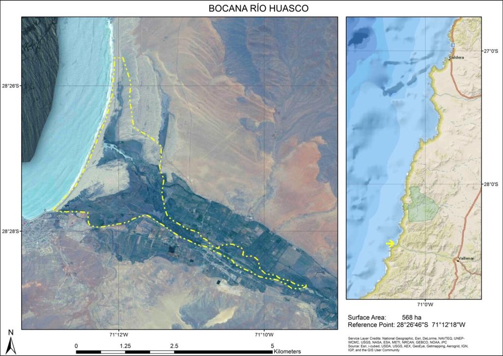 DESEMBOCADURA RIO HUASCO Fecha visita: 03 de febrero de 2015 Descripción del sitio El río Huasco desemboca en una playa de arena a unos 6 Km al norte del puerto de Huasco.