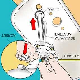 La válvula de entrada Atornille el flotador a la barrita metálica Inserte la barrita en la parte superior de la válvula, apriete en su posición atornillando.