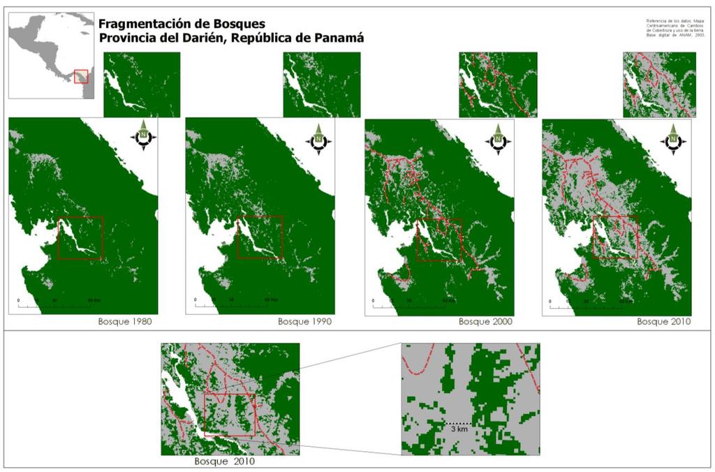 Figura 54. Ejemplo de fragmentación de bosques, en la provincia del Darién, Panamá. 3.