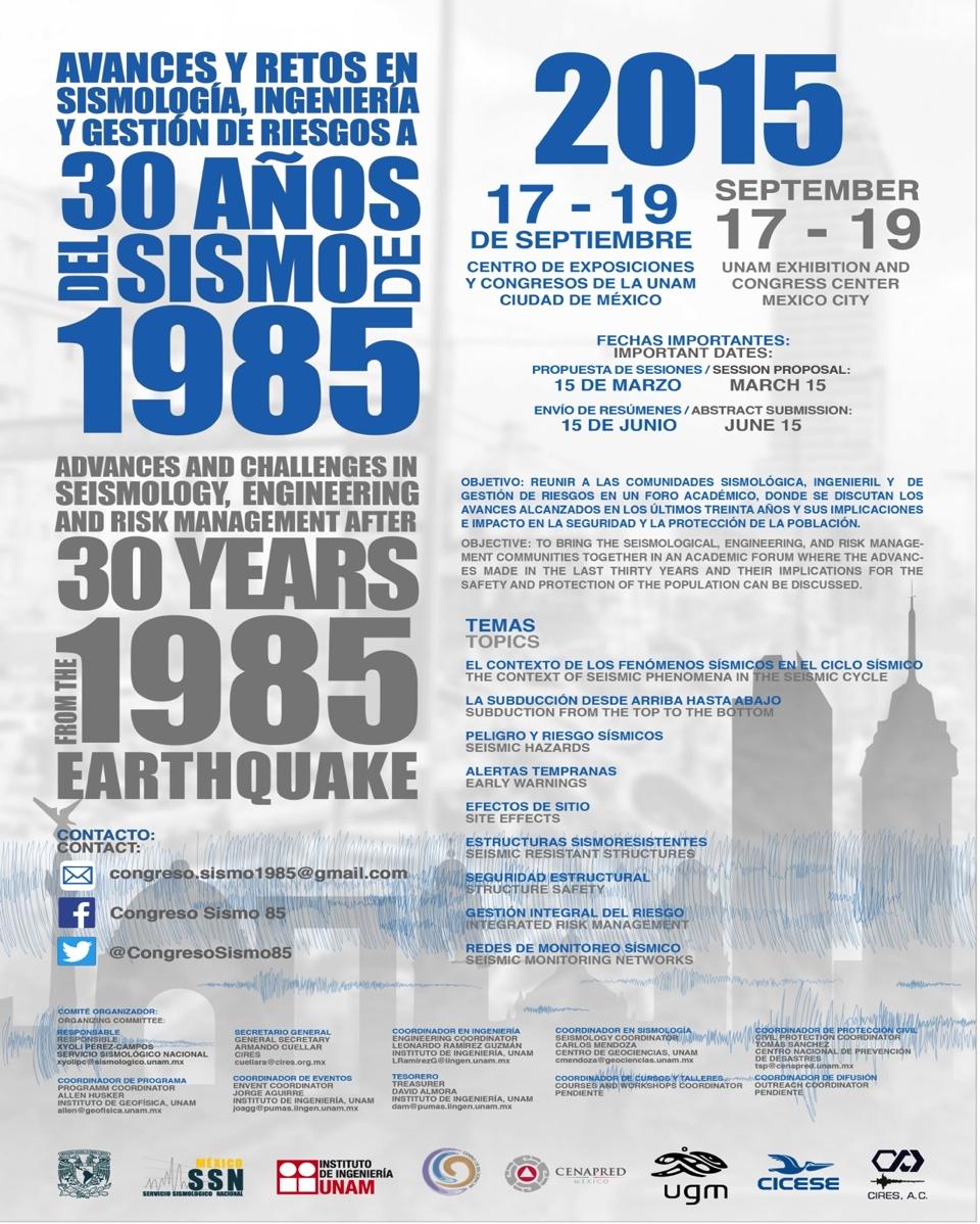 22 de mayo de 2015 Servicio Sismológico Nacional 13 MeeCng 2015 Advances and challenges in Seismology, Engineering and Risk Management aoer 20 years from the 1985 earthquake Objetivo: Discutir en un