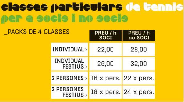 4 CLASSES PARTICULARS DE TENNIS Durada: les classes tindran una durada de 50 minuts.