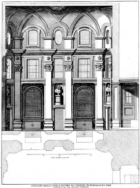L A L Í N E A T R A S C E N D E N T E Rossi, II, lam. 10 14x18.9 231. Grabado a partir de un dibujo de Alessandro Specchi de la sección longitudinal de la capilla de Ss.