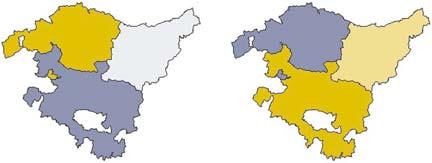 guipuzcoanos) que el promedio de la C.A. de Euskadi (26%). En Bizkaia, por su parte, destaca que es el empleo terciario el que ha adquirido más peso que en el conjunto de la C.A. de Euskadi (68% y 63,8%, respectivamente) y que en los otros dos territorios.