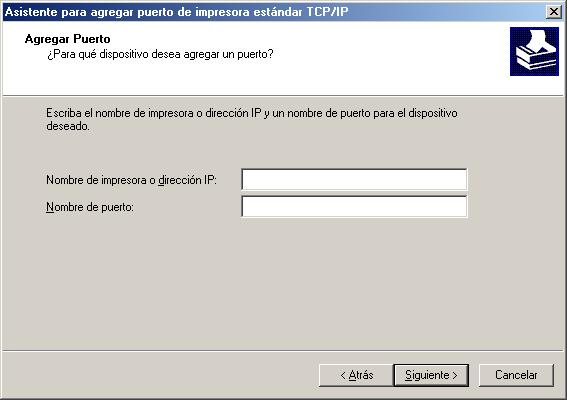 Aparece el cuadro de diálogo Asistente para agregar puerto de impresora estándar TCP/IP. 6 Haga clic en Siguiente.