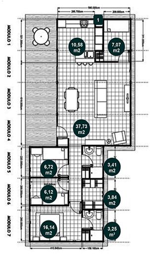 MODULIFE101M BASIC La gama de viviendas modulares alcanza su expresión familiar con el modelo 101M. Esta vivienda está diseñada para proporcionar todo el confort a sus ocupantes.