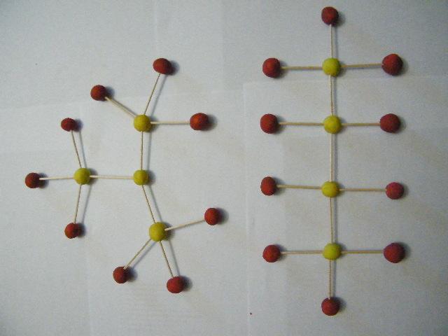 Isobutano n-butano En esta segunda representación estamos viendo a la molécula de isobutano, sus átomos de carbono no estan alineados. La estamos representando como plana (en realidad no lo es).
