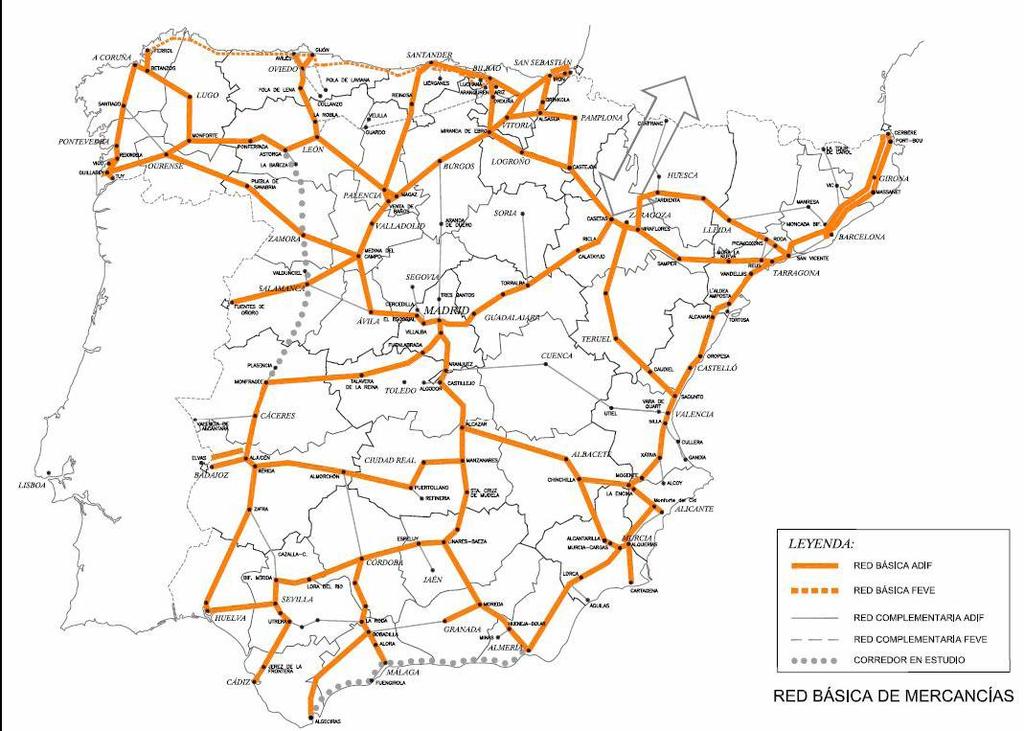 1. El Corredor Ferroviario Mediterráneo en España Corredor Mediterráneo: eje logístico estratégico Eje transversal básico que rompe la radialidad de la red existente.