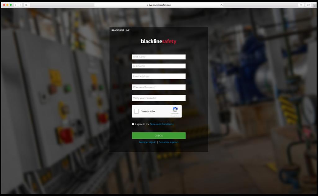 REGISTRO Y ACCESO Para acceder al portal Blackline Live, tendrá que crear una cuenta Blackline Safety e iniciar sesión. Crear una cuenta. Acceda a la dirección live.blacklinesafety.