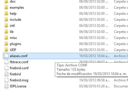 C:\Program Files\Firebird\Firebird_2_5 dentro de esa carpeta localizara un archivo llamado aliases.