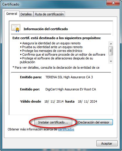 Paso 1 Instalar o comprobar que se encuentra instalado el instalador que contiene los certificados anteriores.