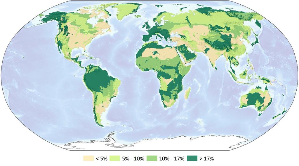 ecologically representative El 43 % de las ecoregiones terrestres tienen al menos 17% de su extension cubierta por
