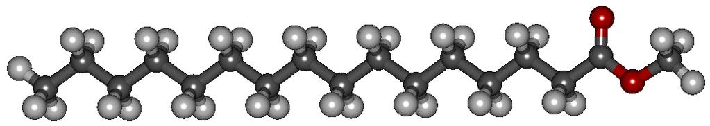Fig.1. Estructura del éster metílico del ácido palmítico presente en el biodiesel, tomada de [4] Producción de Biodiesel Etapa 1. Recolección del aceite vegetal usado, tratamiento y producción.