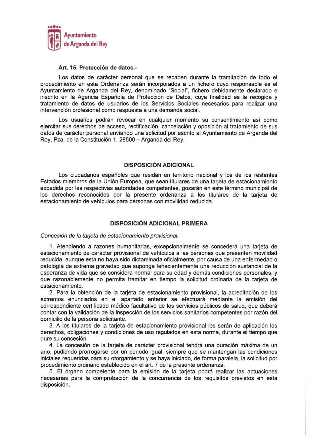 Íir:1 Ayuntamiento l!l!j de Arganda del Rey Art. 15. Protección de datos.
