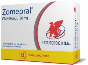 341 2 cajas del bioequivalente de marca ZOMEPRAL Bioequivalente Genérico: Omeprazol, Laboratorio Chile, 20 mg, 30 Cápsulas