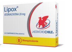 391 3 cajas del bioequivalente de marca LIPOX Bioequivalente Genérico: Atorvastatina, Laboratorio Chile, 20 mg, 30 Compr.