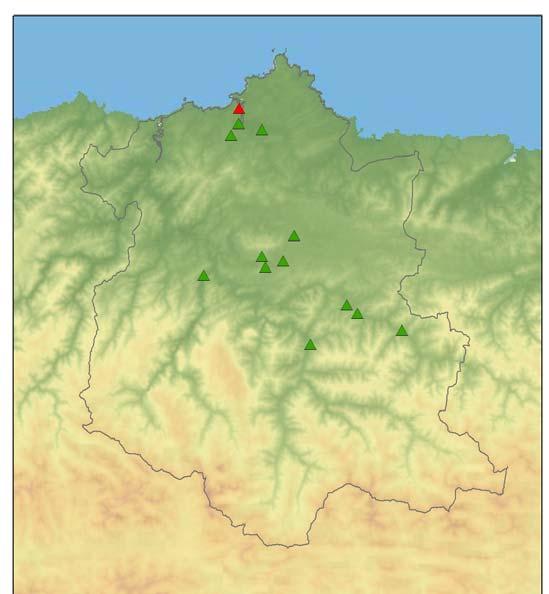 Figura 5.6. Cumplimiento (por estaciones) en zonas por encima del valor límite anual de PM10 para la protección de la salud. detalle de la Zona Asturias Central.