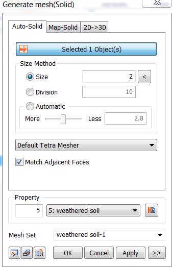 Input element Size : (m between two nodes) 8 4 Select Tetra mesh 5